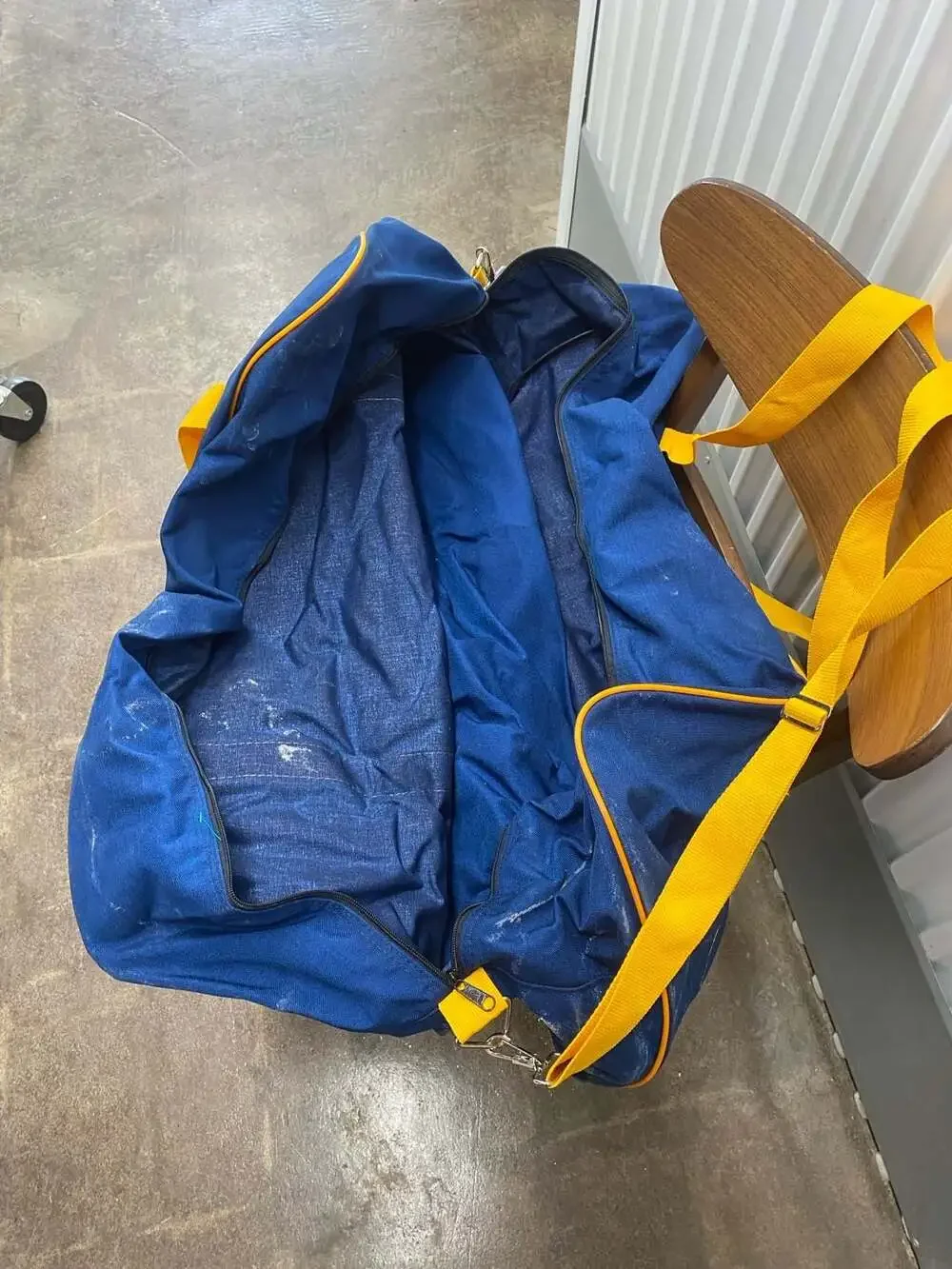 Vintage Blue and Yellow Canvas Duffel Gym Sports Bag Made in USA